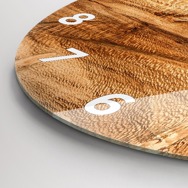 Round glass wall clock Wood texture