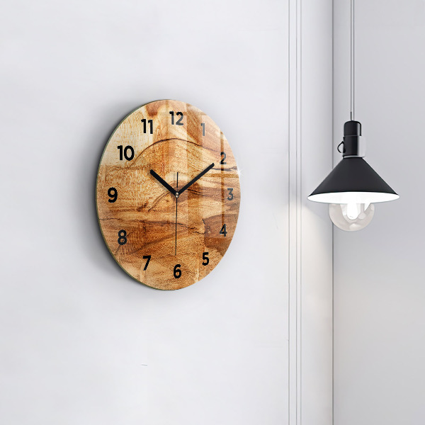 Round glass wall clock Wood texture