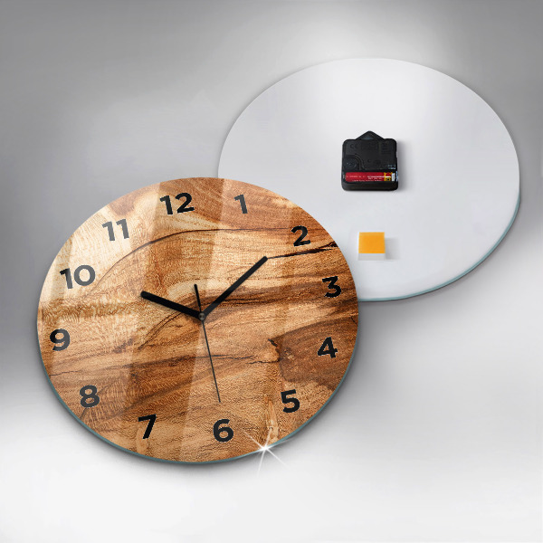 Round glass wall clock Wood texture