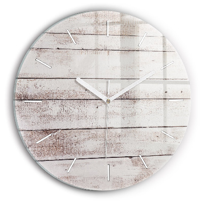 Round glass wall clock Light wood planks