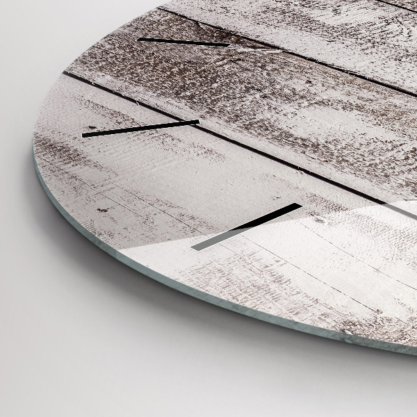 Round glass wall clock Light wood planks