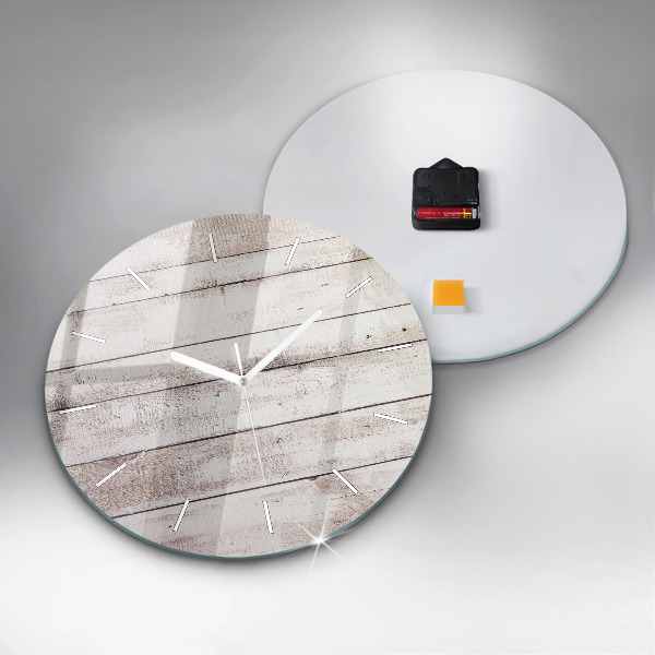 Round glass wall clock Light wood planks