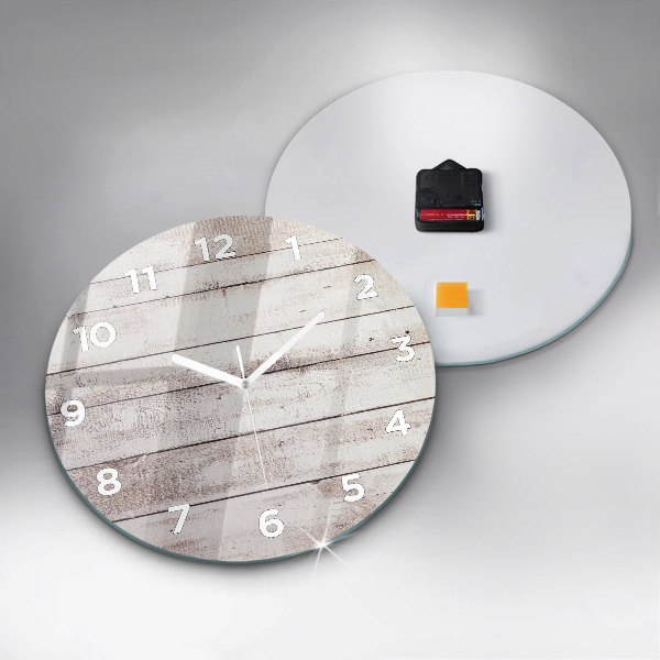 Round glass wall clock Light wood planks