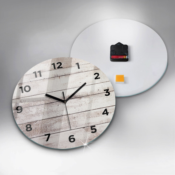 Round glass wall clock Light wood planks