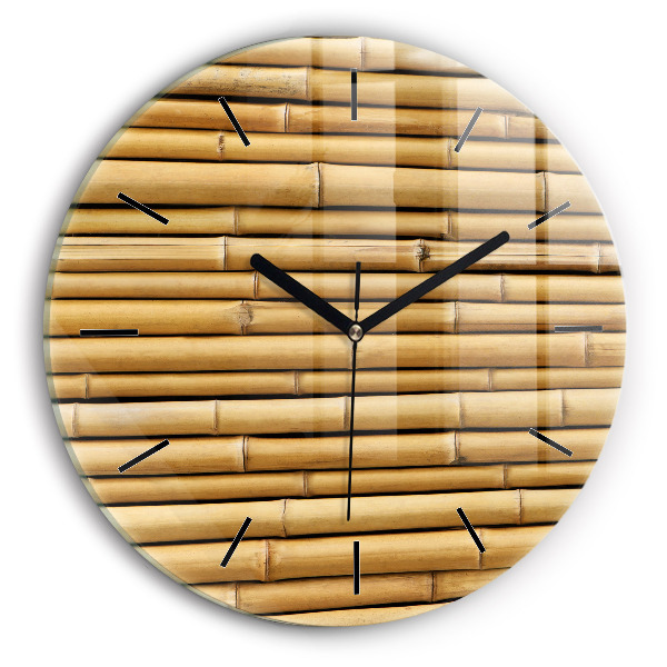 Round glass wall clock Bamboo sticks