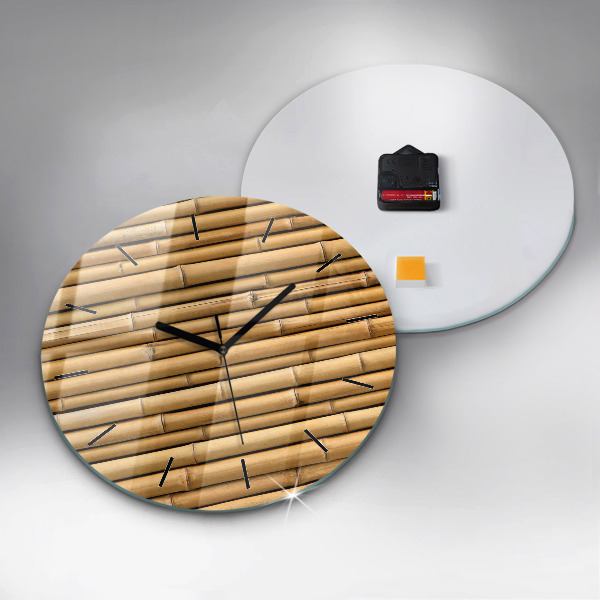 Round glass wall clock Bamboo sticks