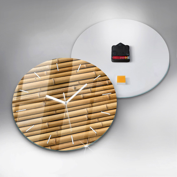 Round glass wall clock Bamboo sticks