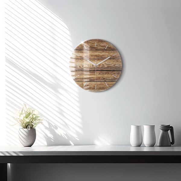 Round glass wall clock Wooden boards