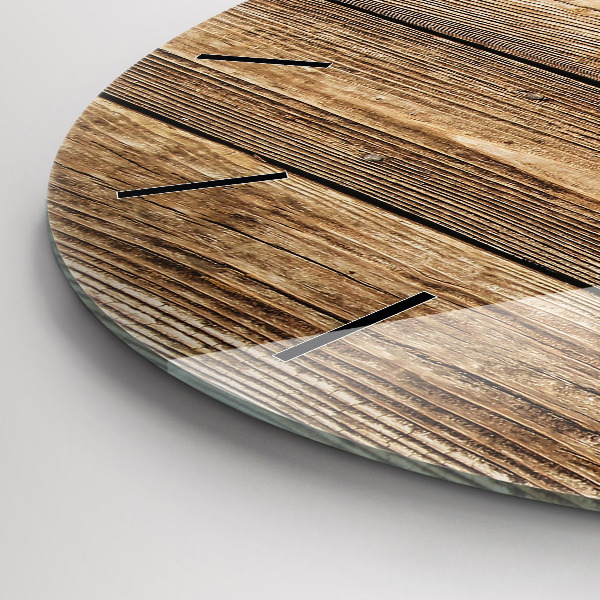 Round glass wall clock Wooden boards