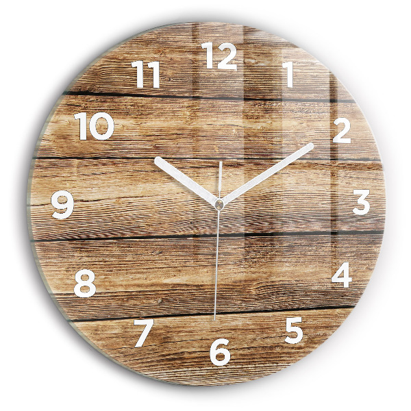 Round glass wall clock Wooden boards