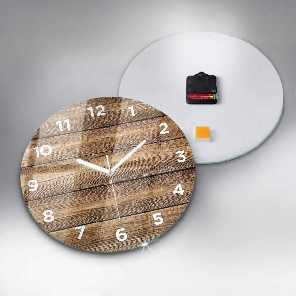 Round glass wall clock Wooden boards
