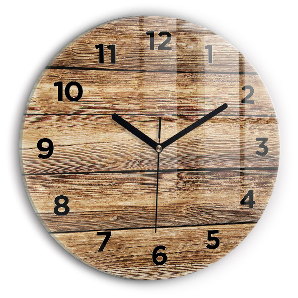 Round glass wall clock Wooden boards