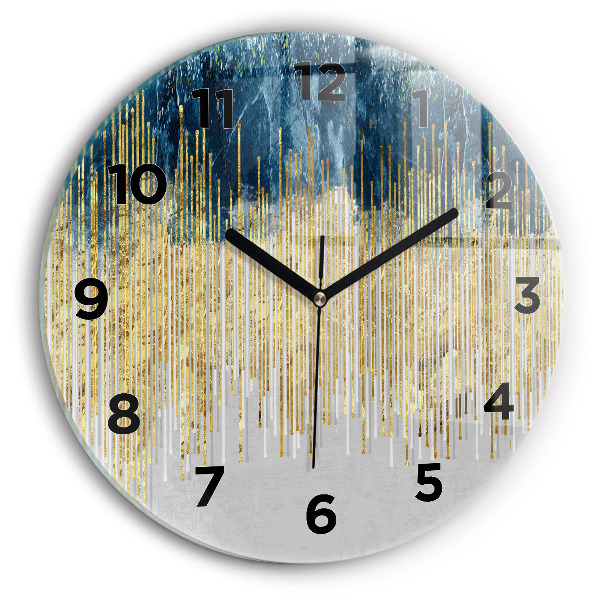 Round glass wall clock Decorative pattern and gold