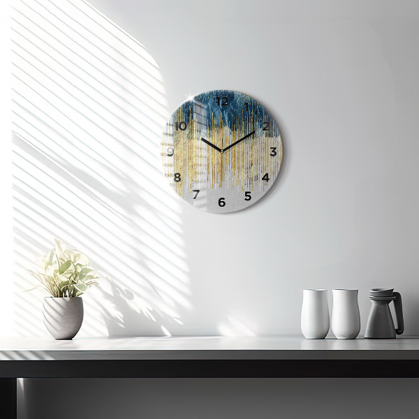 Round glass wall clock Decorative pattern and gold