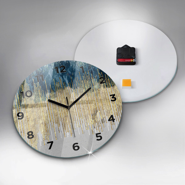 Round glass wall clock Decorative pattern and gold