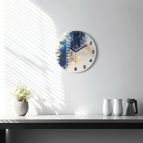 Round glass wall clock Marble pattern