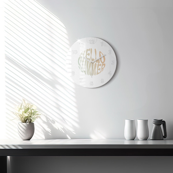Round glass wall clock Hello Summer!