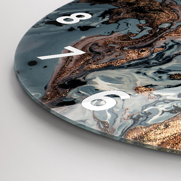 Round glass wall clock Marble gold abstract