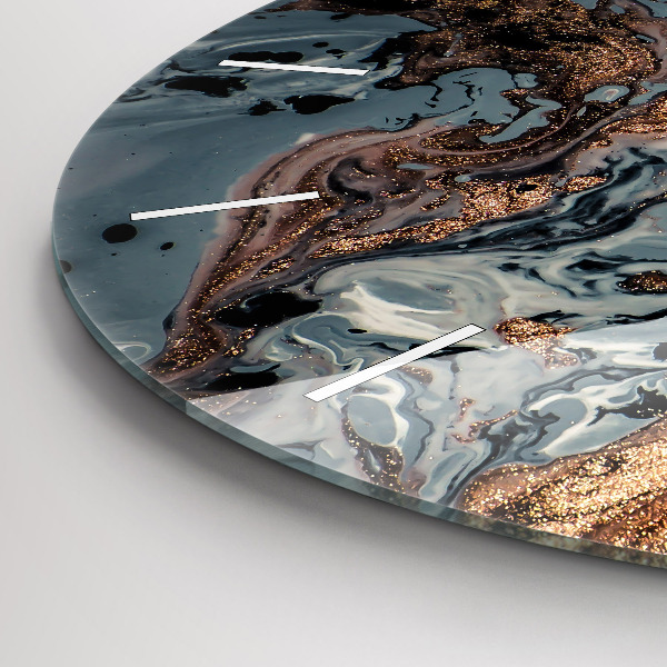 Round glass wall clock Marble gold abstract