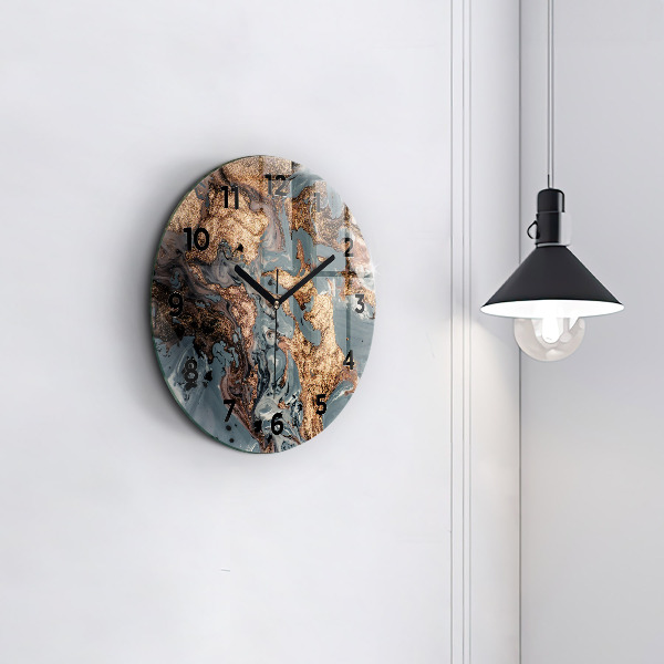 Round glass wall clock Marble gold abstract