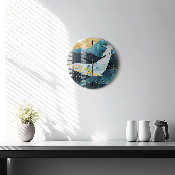 Round glass wall clock Abstract whale