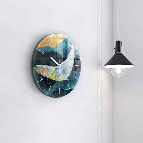 Round glass wall clock Abstract whale