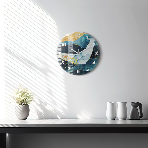 Round glass wall clock Abstract whale