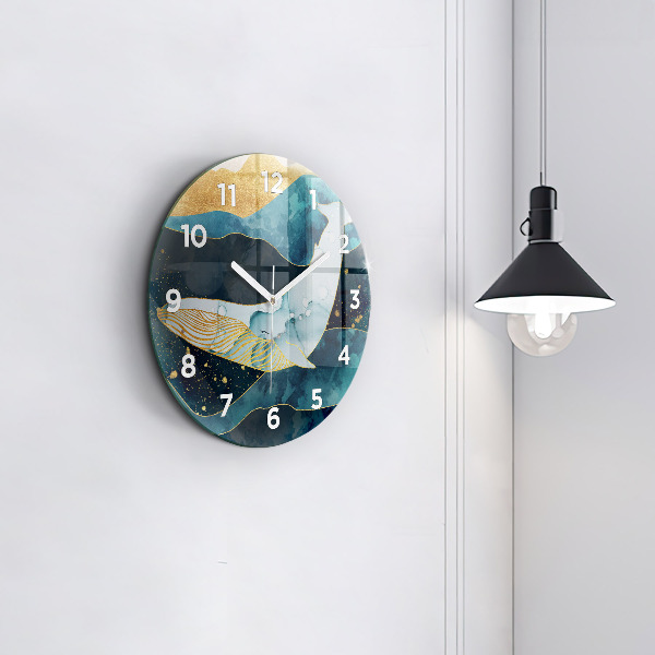 Round glass wall clock Abstract whale
