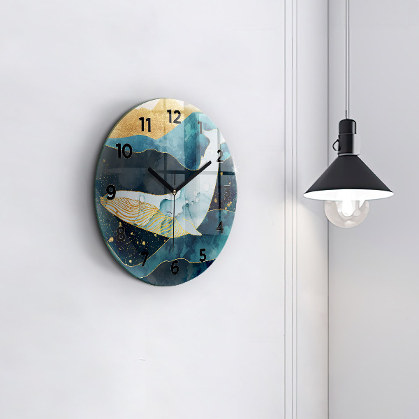 Round glass wall clock Abstract whale
