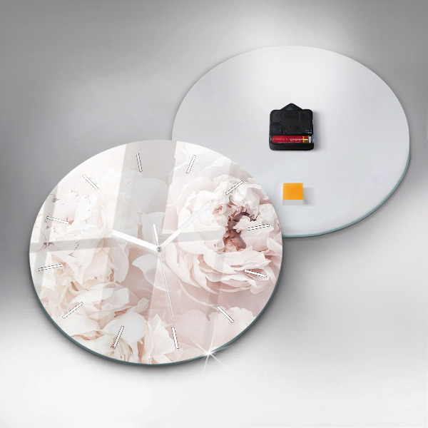 Round glass wall clock Peony flowers