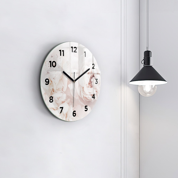 Round glass wall clock Peony flowers