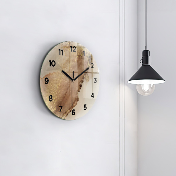 Round glass wall clock Beige modern art