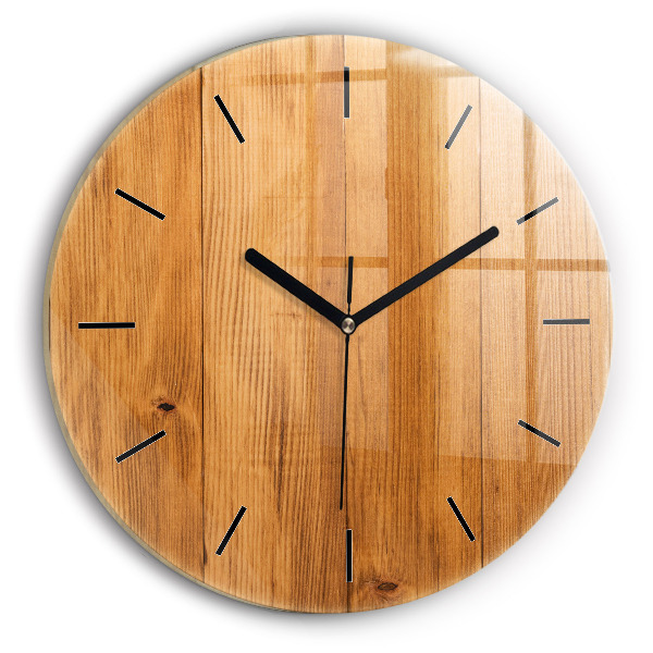 Round glass wall clock Wooden boards