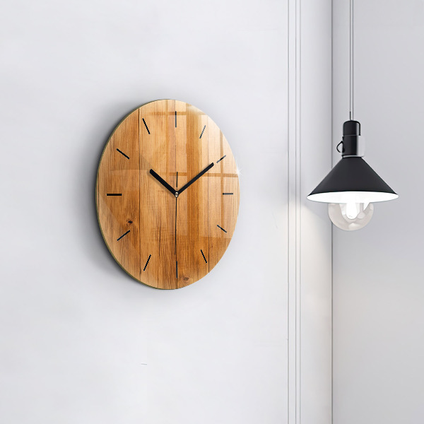 Round glass wall clock Wooden boards
