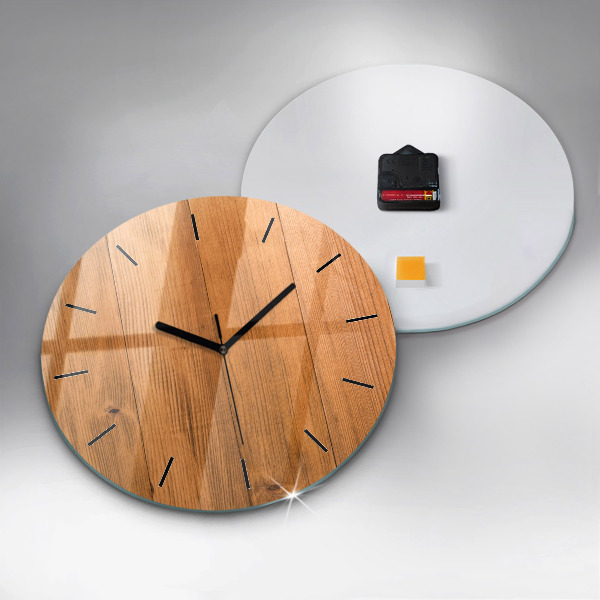 Round glass wall clock Wooden boards