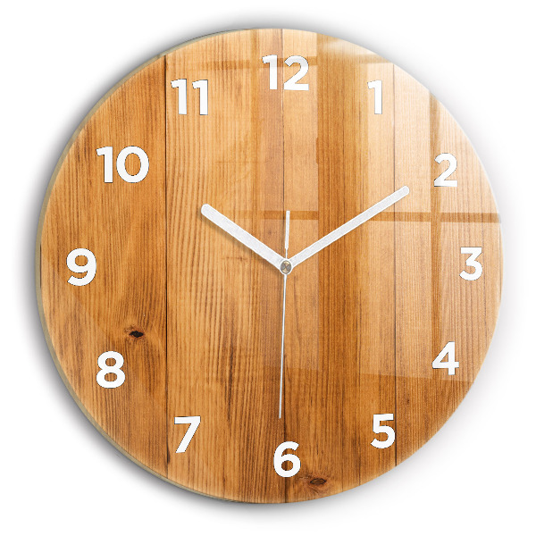 Round glass wall clock Wooden boards