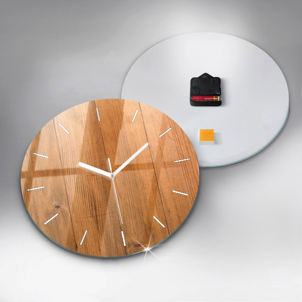 Round glass wall clock Wooden boards