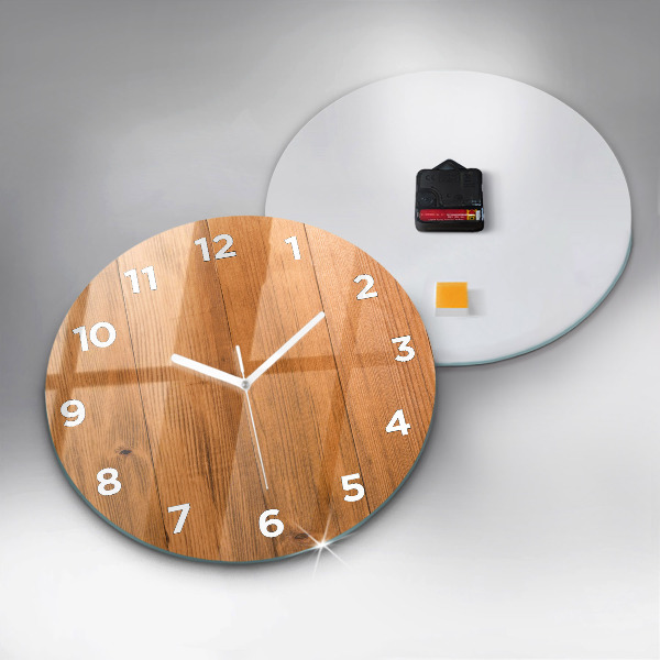 Round glass wall clock Wooden boards