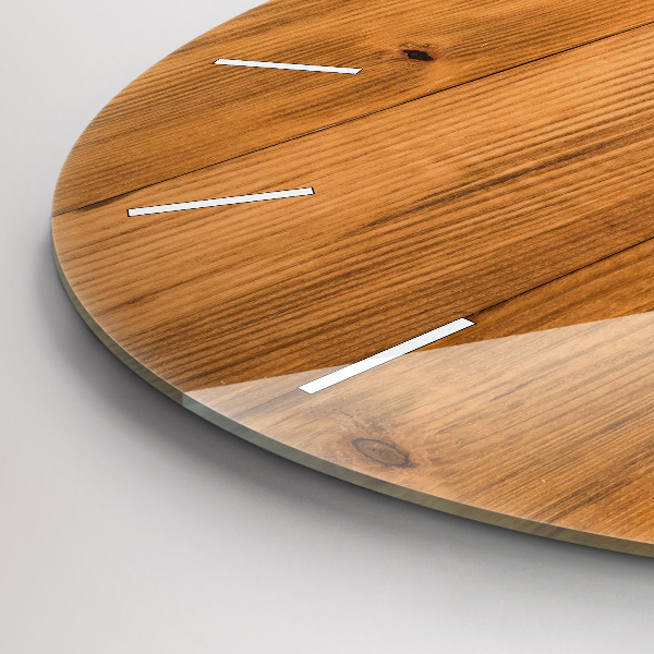 Round glass wall clock Wooden boards