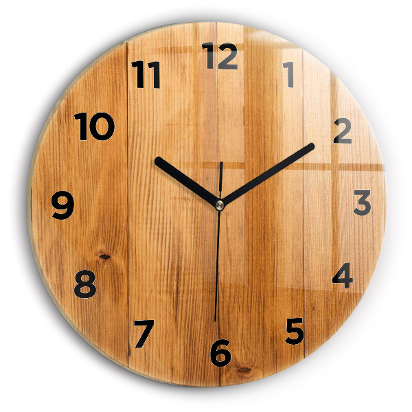 Round glass wall clock Wooden boards