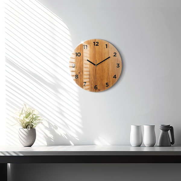 Round glass wall clock Wooden boards