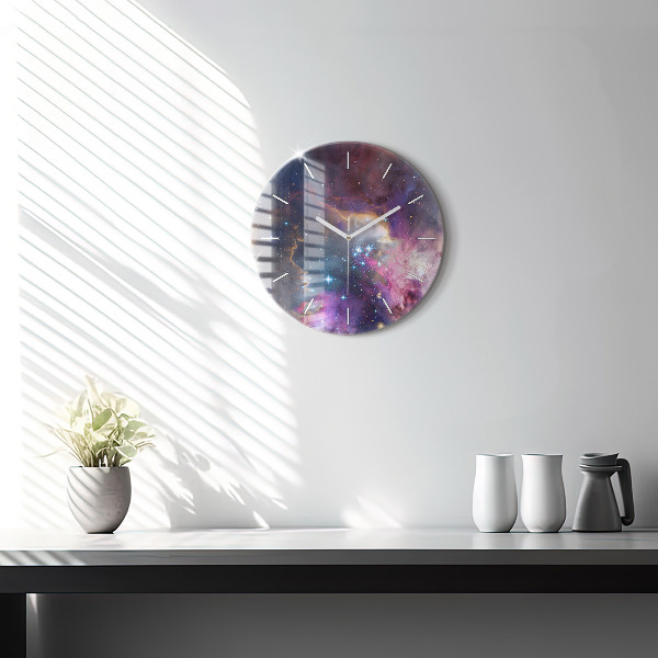 Round glass wall clock Galaxy and stars