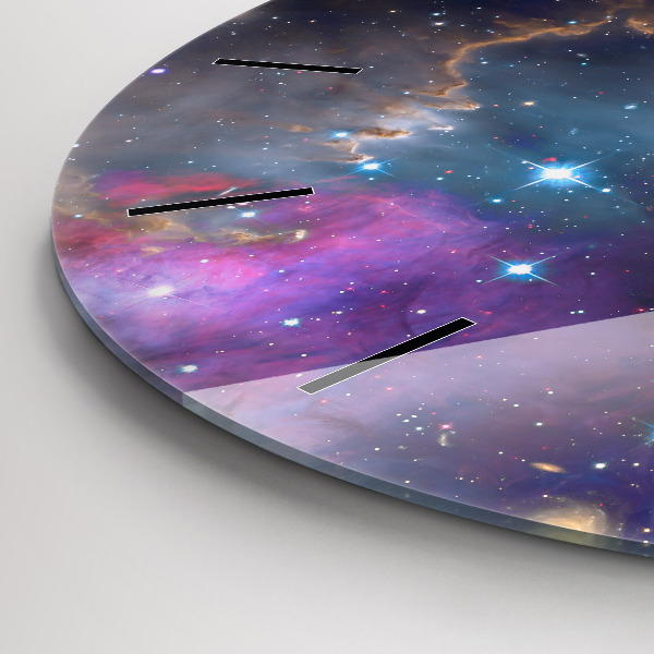 Round glass wall clock Galaxy and stars