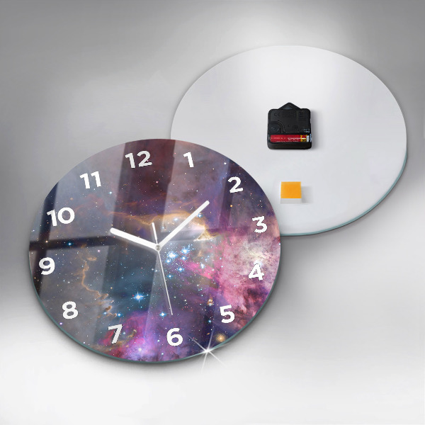Round glass wall clock Galaxy and stars
