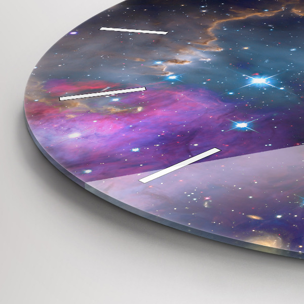 Round glass wall clock Galaxy and stars