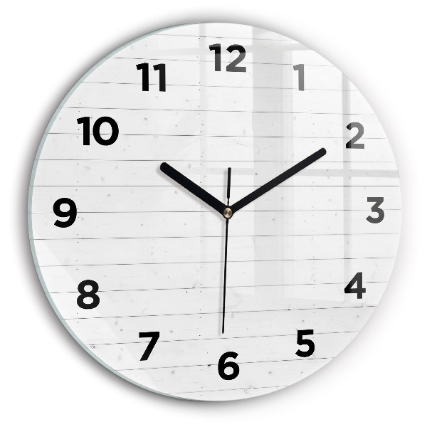 Round glass wall clock Wooden panels pattern
