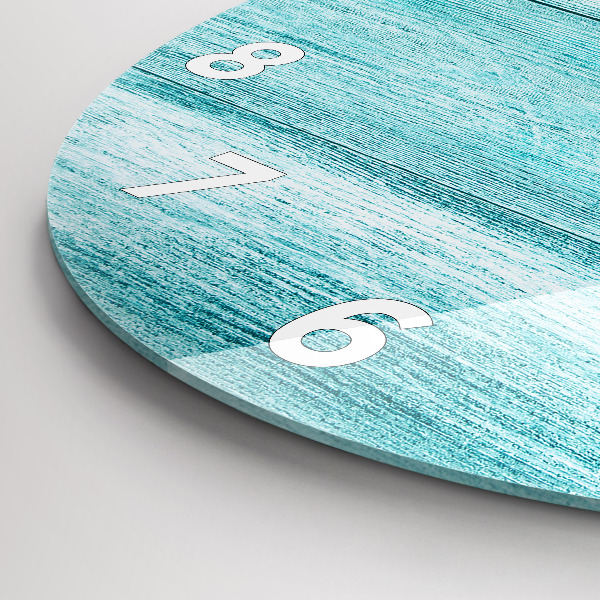 Round glass wall clock Blue old wood