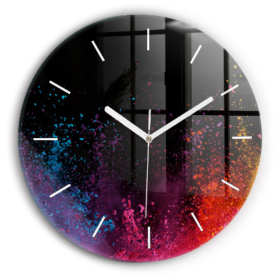 Round glass wall clock Explosion of colors
