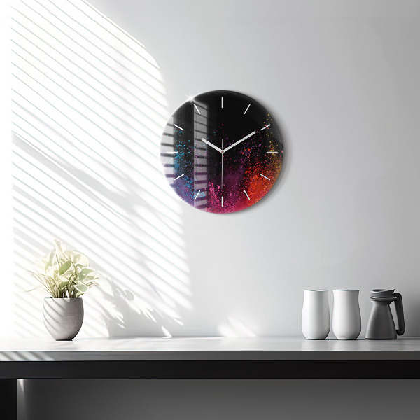 Round glass wall clock Explosion of colors