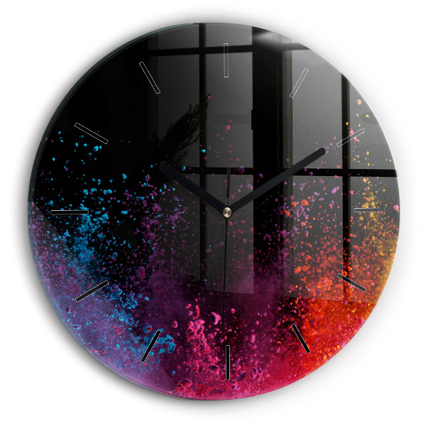 Round glass wall clock Explosion of colors